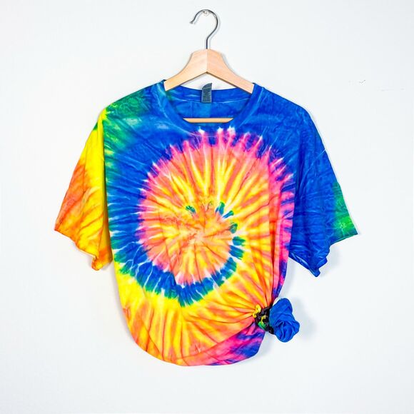 New Gildan Rainbow Tie-Dye Short Sleeve Tee-Shirt Crewneck T-Shirt Top Size XL - Picture 1 of 6